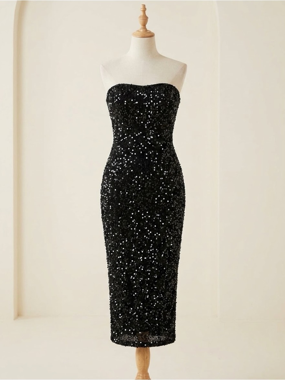 Joyfunear Sexy Sparkly Sequin Strapless Midi Dress for Women Cocktail Club Size